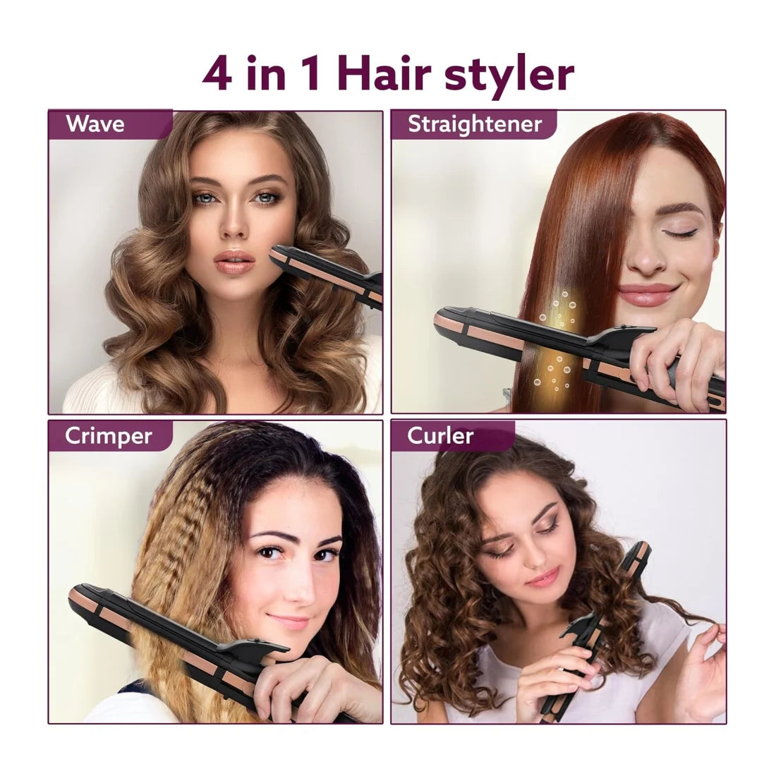 AGARO 4-in1 Hair Styler, Straightener, Crimper, Curler, Brush For Women