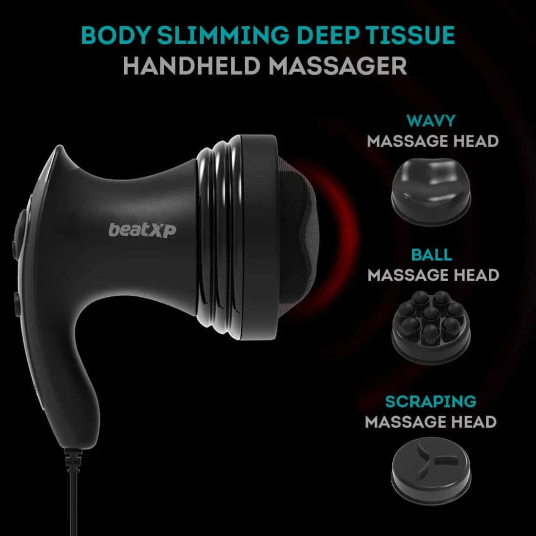 beatXP Blaze Electric Body Massager with 3 Massage Heads