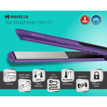 Havells HS4101 Ceramic Plates Fast Heat up Hair Straightener (Purple)