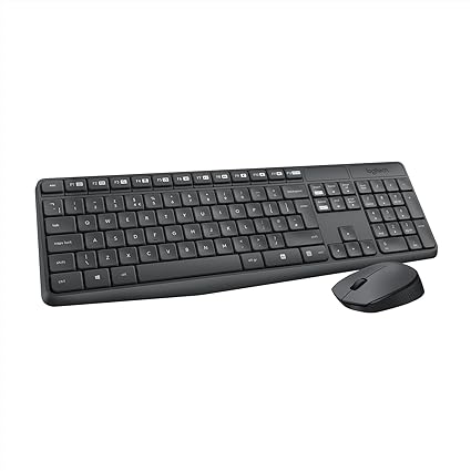 Logitech MK235 Wireless Keyboard and Mouse Set for Windows, 2.4 GHz Wireless Unifying USB Receiver, 15 FN Keys, Long Battery Life, Compatible with PC, Laptop - Black