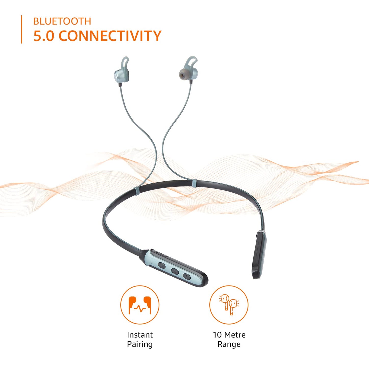 Amazon Basics Bluetooth 5.0 Neckband with Up to 30 Hours Playtime, Magnetic Earbuds, Dual Pairing and IPX6 Rated – Grey