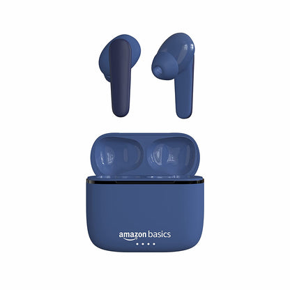 Amazon Basics Bluetooth 5.0 Earbuds, Up to 38 Hours Playtime, IPX-5 Rated, Type-C Charging Case, Touch Controls, Voice Assistant – Blue