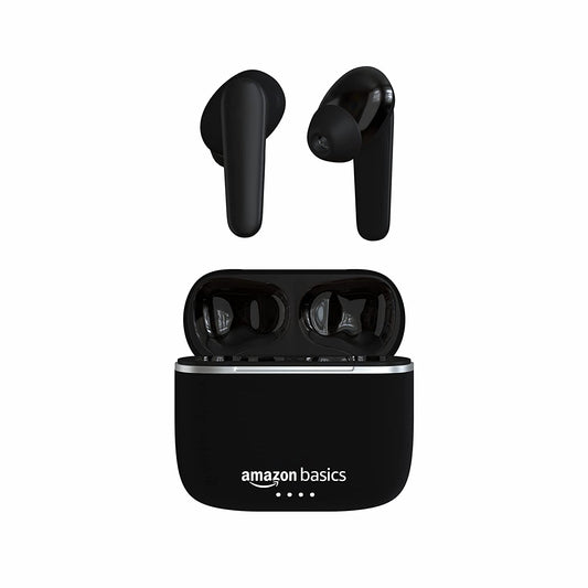 Amazon Basics Bluetooth 5.0 Earbuds, Up to 38 Hours Playtime, IPX-5 Rated, Type-C Charging Case – Black