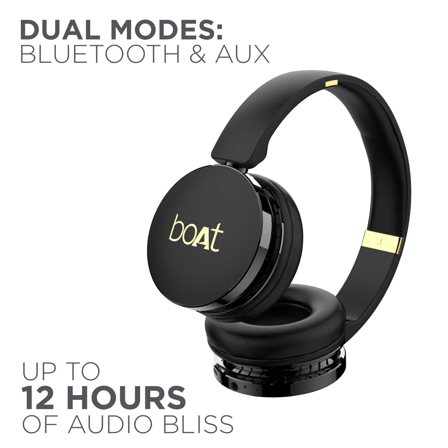 boAt Rockerz 370 Wireless Headphone with 40mm Dynamic Driver, Bluetooth & AUX Connectivity, Upto 8HRS Playback – Black