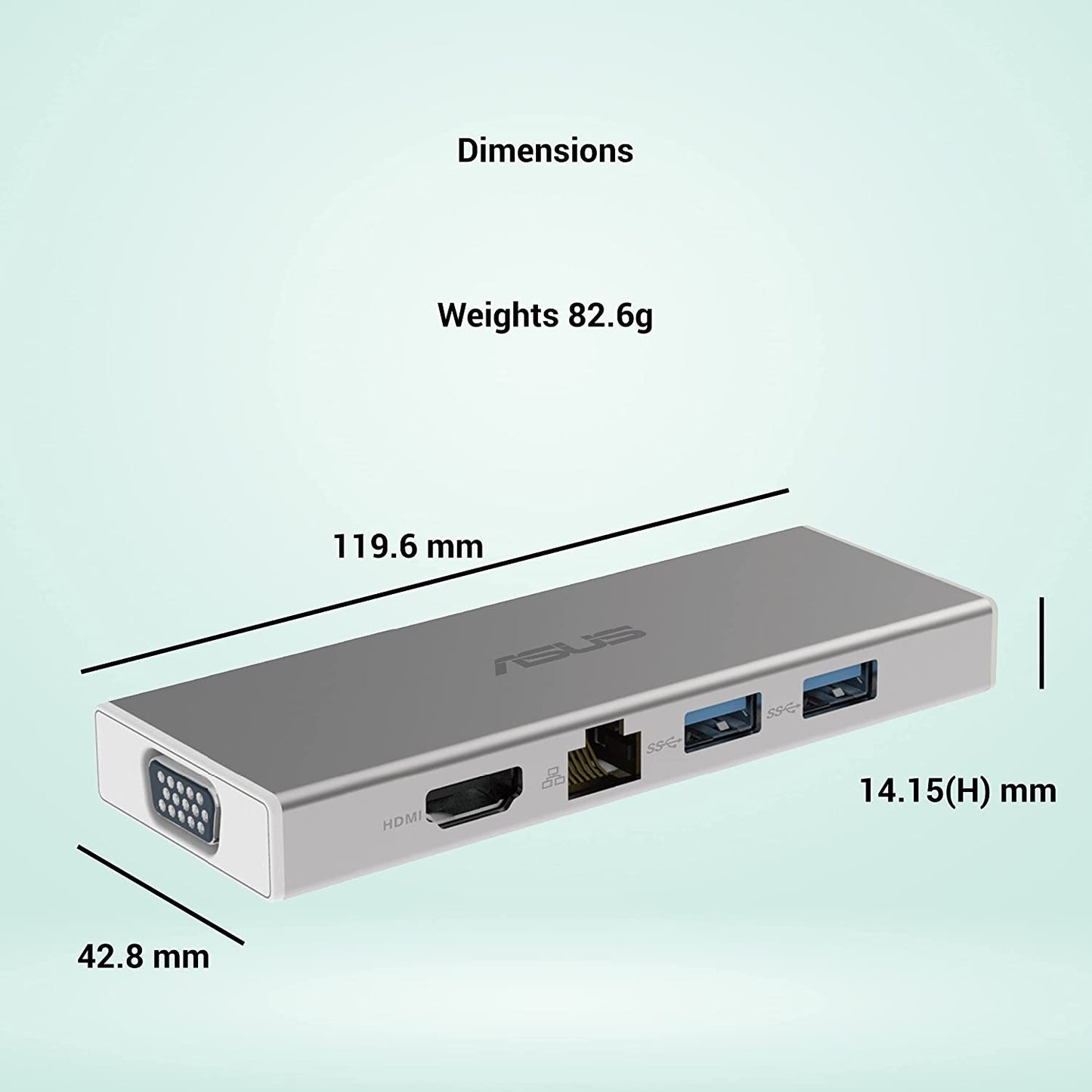 ASUS OS200 USB-C DONGLE with Two USB 3.0 Ports, Gigabit Ethernet Port, HDMI and VGA