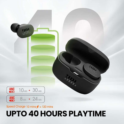 JBL Tune 130NC True Wireless in Ear Earbuds Active Noise Cancellation (Upto 40dB) Adjust EQ for Extra Bass Massive 40Hrs Playtime – Black