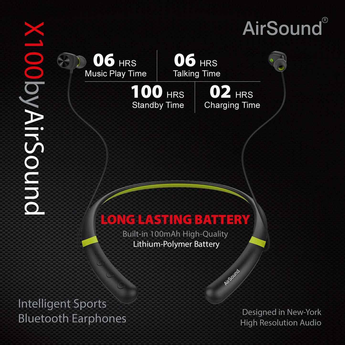 AirSound X100 Sports Wireless Bluetooth in-Ear Headphones, Magnetic Design, HD Stereo Sound & Mic