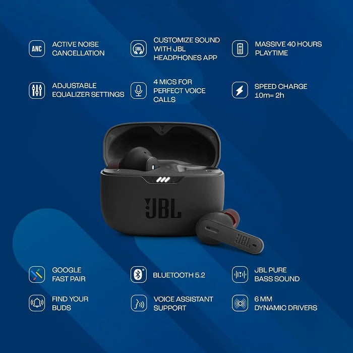 JBL Tune 235NC Wireless ANC Earbuds, Massive 40Hrs Playtime with Speed Charge, 4 Mics for Perfect Calls – Black