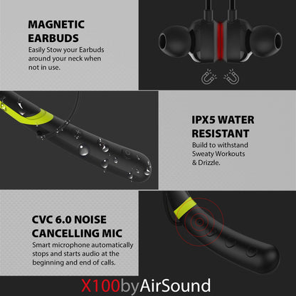 AirSound X100 Sports Wireless Bluetooth in-Ear Headphones, Magnetic Design, HD Stereo Sound & Mic