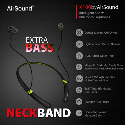 AirSound X100 Sports Wireless Bluetooth in-Ear Headphones, Magnetic Design, HD Stereo Sound & Mic