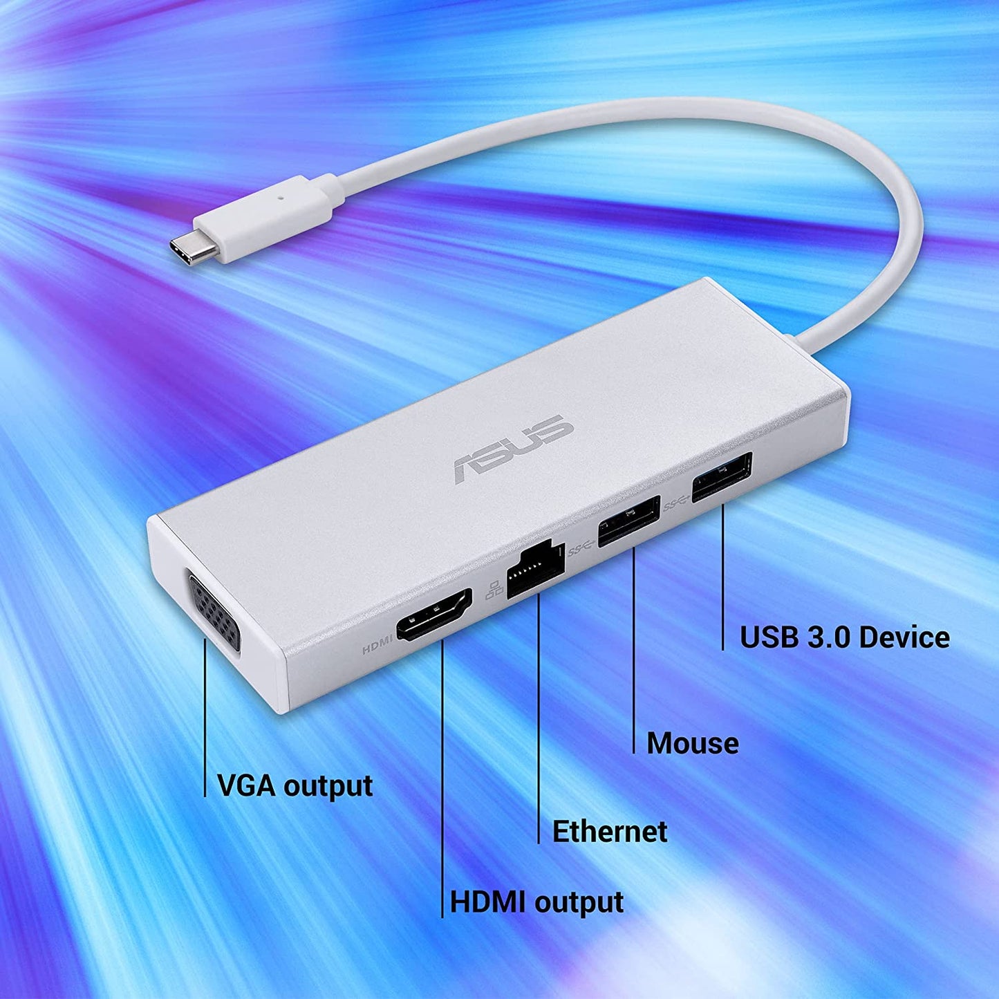 ASUS OS200 USB-C DONGLE with Two USB 3.0 Ports, Gigabit Ethernet Port, HDMI and VGA