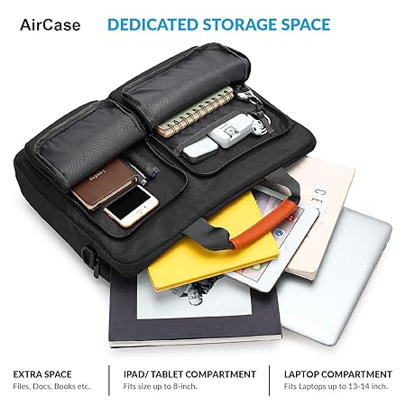 AirCase Laptop Bag Messenger Bag Sleeve for 33.02 cm (13-Inch)/ 35.56 cm (14 inch) Laptop | 2-Multi Pocket (Black)