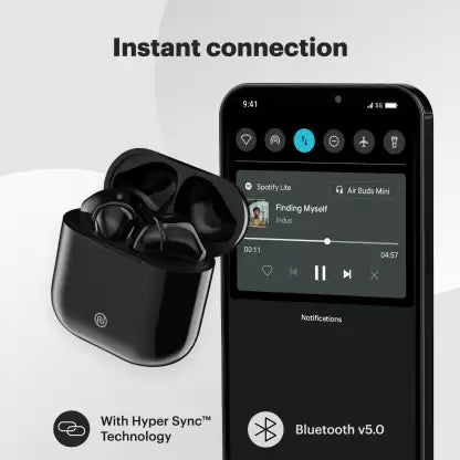 Noise Air Buds Mini with 15 Hours Playtime, Tru Bass Technology, and HyperSync Bluetooth Headset – Jet Black