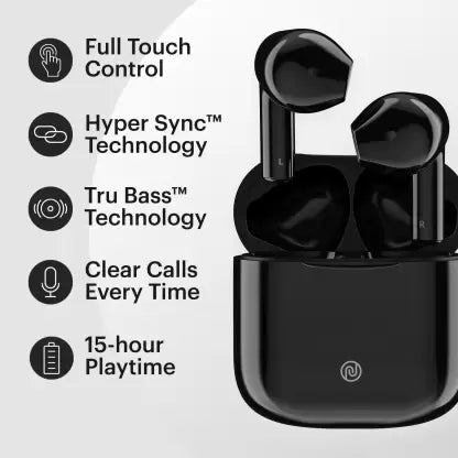 Noise Air Buds Mini with 15 Hours Playtime, Tru Bass Technology, and HyperSync Bluetooth Headset – Jet Black