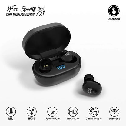 ANT AUDIO Wave Sports 721 Truly Wireless Bluetooth in Ear Earphone with Mic (Black)