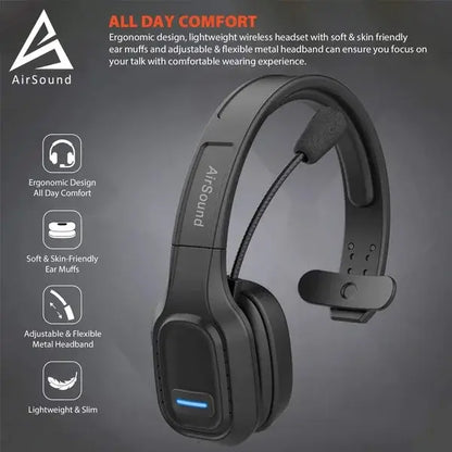 AirSound M100 Pro Bluetooth Wireless Headset | Flexible Microphone, for Conference Calls, 32 Hr Talk Time, CVC 8.0 Noise-Cancelling